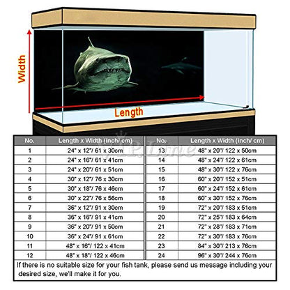 Shark Aquarium Background Poster PVC Fish Tank Decorations Landscape 24 36 48 72 (48" x 16"/ 122 x 41cm)