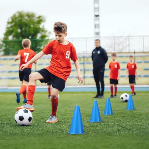 24pcs Cones 9 Inch Soccer Cones and Plastic Traffic Cones, Durable Cones for Sports Training, Ideal for Soccer, Basketball, Football, Skating, and Agility Drills Practice - color: blue