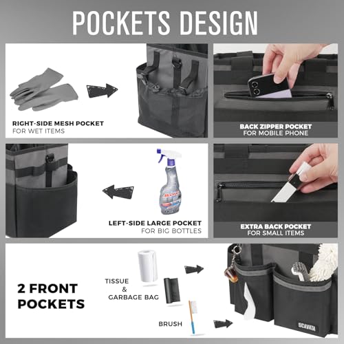 Compact Wearable Cleaning Caddy, Small Cleaning Caddy Supplies Organizer with Handle & Shoulder Straps for Housekeepers, Under Sink & Car Cleaning Tool Organizers Bag (DarkGrey) - color: DarkGrey