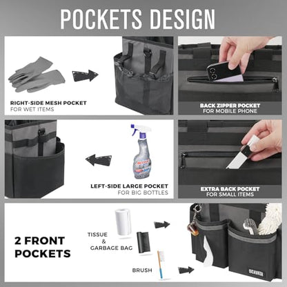 Compact Wearable Cleaning Caddy, Small Cleaning Caddy Supplies Organizer with Handle & Shoulder Straps for Housekeepers, Under Sink & Car Cleaning Tool Organizers Bag (DarkGrey) - color: DarkGrey
