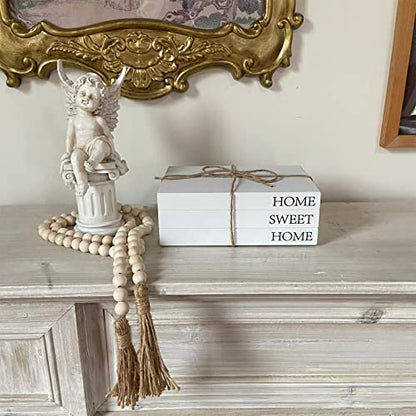 Decorative Books for Home Decor, White Faux Books for Decoration, Rustic Farmhouse Stacked Display Books with 52in Wood Bead Garland for Coffee Tables Living Room, (Home Sweet Home) - style: Home Sweet Home