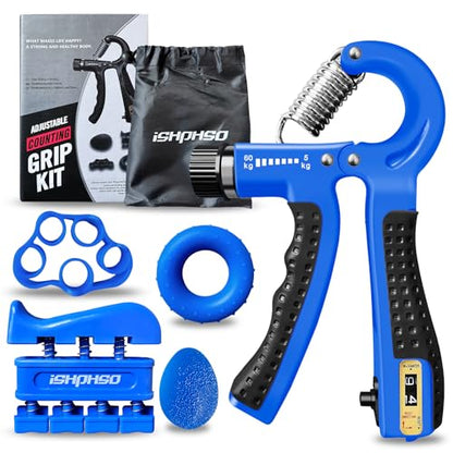 Adjustable Grip Strength Trainer Kit 5-in-1 with Counter, Hand Gripper & Finger Exerciser for Forearm Strength, Physical Therapy for Carpal Tunnel & Arthritis, Portable Workout Equipment for Rock Climbing & Gym, Gifts for Men