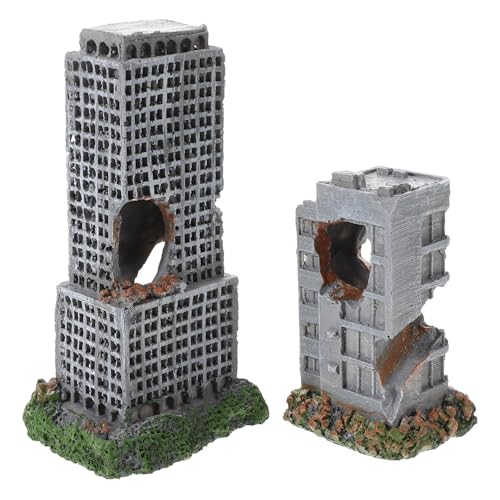 Totority Aquarium Castle Ruins Decoration 2pcs Realistic Resin Fish Tank Cave Hideout, Antique City Building Ornaments for Shrimp & Fish Shelter, Durable Underwater Landscape Decor