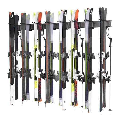 Ultrawall Ski Rack, Wall Mounted Ski Storage Rack, Garage Skis Holder - style: 8 Ski Hooks