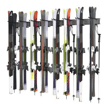 Ultrawall Ski Rack, Wall Mounted Ski Storage Rack, Garage Skis Holder - style: 8 Ski Hooks
