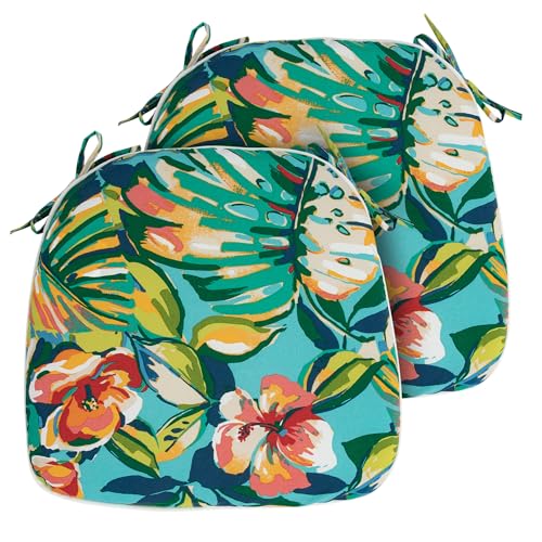 FUNHOME 17"x16"x2" Outdoor Chair Cushions Set of 2, Water Resistant Patio Chair Pads with Ties, Seat Cushions for Home Garden Furniture Decoration-Rosario Flower Leaf - color: Rosario Flower Leaf, size: Set of 2