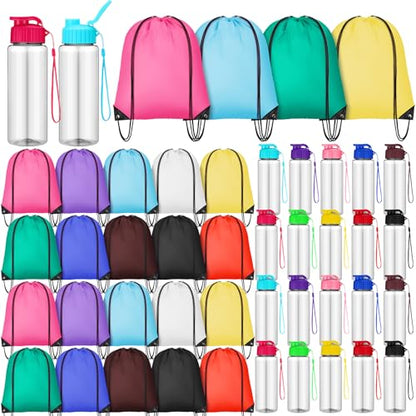 20 Sets 17oz Water Bottles Bulk and Drawstring Backpacks, Lovely - color: pink, green, blue, yellow