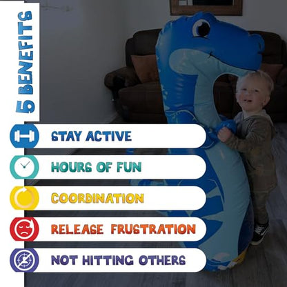 INFLATABLE DUDES Kids Punching Bag- Bop Bag | Sand-Base - color: Blue Raptor | Pre-filled with Sand, size: 47"