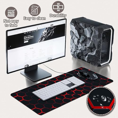 Gaming Mouse Pad - (31.5"×11.8") Honeycomb Large Mouse Pads for Desk - Desk Mat for Keyboard and Mouse with Non-Slip Base, Desks Pad Matfor Game/Office & Home（Black and Red） - color: Black and Red