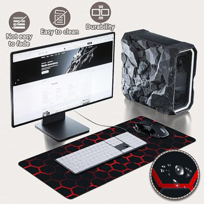 Gaming Mouse Pad - (31.5"×11.8") Honeycomb Large Mouse Pads for Desk - Desk Mat for Keyboard and Mouse with Non-Slip Base, Desks Pad Matfor Game/Office & Home（Black and Red） - color: Black and Red