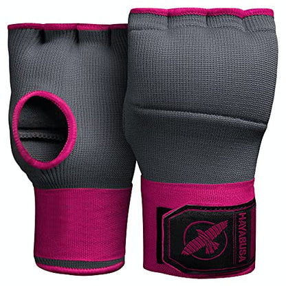 Hayabusa Quick Gel Hand Wrap Boxing Gloves | Slip-On Design, Padded Knuckle Protection, Hook and Loop Closure, Muay Thai Kickboxing, Men and Women, Sparring - color: Grey/Pink, size: Large