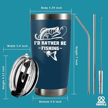 Panvola I'd Rather Be Fishing Fisherman Tumblers Fishing Gifts To Husband Dad Grandpa Boyfriend From Wife Mom Grandson Granddaughter Girlfriend Vacuum Insulated Tumbler (Blue, 20 oz) - size: 20 Ounces