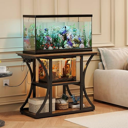 50 Gallon Aquarium Stand with Power Outlets Fish Tank Stand with 3-Tier Storage Shelves Display Stand for Turtle Tank Shelves Metal Frame Stand for Living Room Office Entryway,Brown