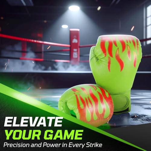 Flexzion Boxing Gloves for Kids 4oz – Training Punching Bag Mitts, Kid Boxing Gloves with Faux Leather & Wrap-Around Wrist Protection for Boys & Girls Ages 3-8 Years - color: Green Blaze