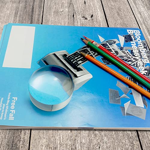 MAGDEPO 4X Acrylic Dome Magnifier 2.5 inch Crystal Clear Paperweight with Card Size Magnifying Sheet for Blueprints, Maps, Newspapers, Hobbies, etc.