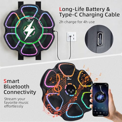 Abahub Music Boxing Machine for Adults & Kids - 11 Modes & Bluetooth Boxing Punch Machine, Home Fitness Equipment with Gloves, Wall Mounted Interactive Boxing Target, Nice Gift Choice - color: Colorful Light, style: Circular