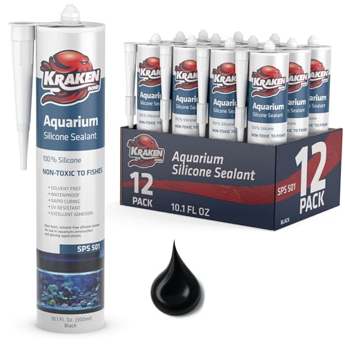 Kraken Bond Black Aquarium Silicone Sealant - (12x10.1 fl. oz.) 100% Waterproof Aquarium Safe Silicone, Non-Toxic Fish Tank Safe Sealant, Fast Curing and Strong Adhesion, 12 Pack - color: Black, size: 12 Pack