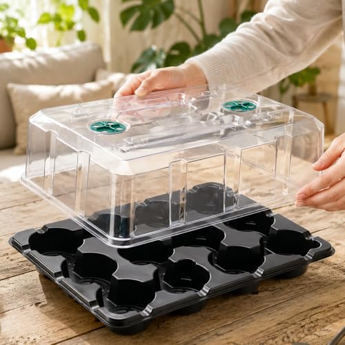 4 Inch Seed Starting Trays with Humidity Domes for Plants, 4 Pack 12-Cell Seedling Starter Trays, Plant Starter Germination Trays for Pots Seedlings for Indoor,4" Opening Compatible Pots - size: 4 Inch, style: 4 Pack Seed Starter Tray+Humidity Dome