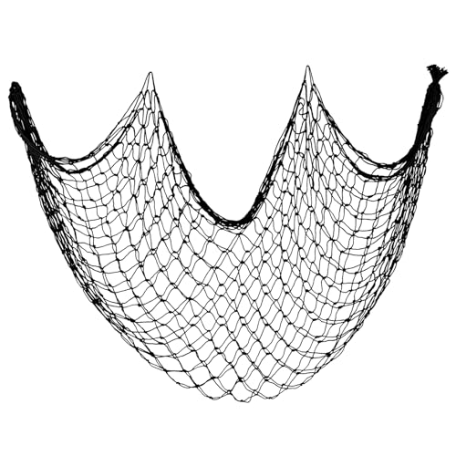 ZUEXT Decorative Fishing Net 5x10 ft, Large Black Picture Fish Net, Wall Photo Hanging Fishnet for Nautical Gothic Pirate Ocean Themed Beach Under The Sea Party Decorations, 3mm Thick Cotton Table Runner Wall Net Decor