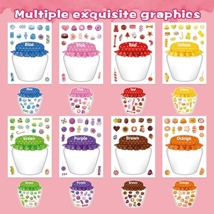 24 Sheets Candy Stickers Colorful, Make Your Own Sweets Jar Sticker for Kids, 8 Color Designs Candy Party Sweets Themed Dessert, Teacher Reward Decals for Home Classroom - style: Sweets Jar