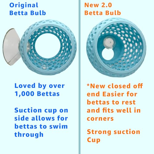 Betta Bulb Hide 2.0 | Large Aquarium Cave with Suction Cup for Small Fish Tank, Shrimp Hideout, Aquatic Decor (Cotton Candy Blue)
