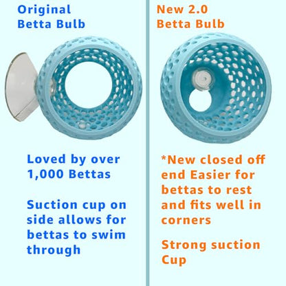 Betta Bulb Hide 2.0 | Large Aquarium Cave with Suction Cup for Small Fish Tank, Shrimp Hideout, Aquatic Decor (Cotton Candy Blue)