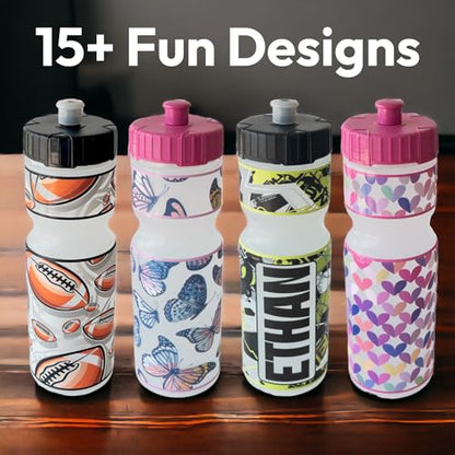 50 Strong | Personalized Kids Sports Water Bottle, 22 oz, Leopard Hearts - color: Hearts - Custom