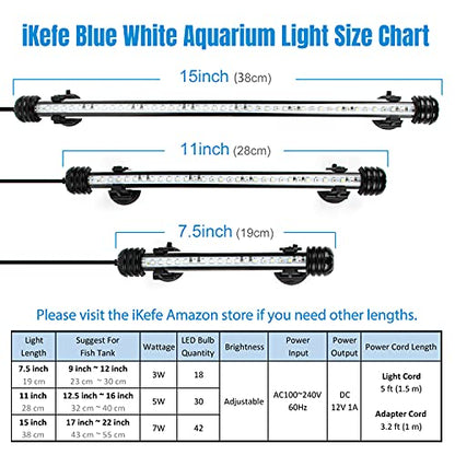 7.5" White & Blue Submersible LED Aquarium Fish Tank Light with Timer/Dimmable Underwater Fish Tank Aquarium LED Lights Fixture for Saltwater Freshwater Fish, Plant Grow, Coral Reef Decorations