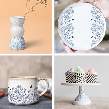 PLIGREAT 5 Pcs Wildflower Underglaze Transfer for Pottery, 20.5x14.6in Ceramic Clay Transfer Paper Blue Ceramic Decals Under Glaze Transfers for Pottery Enamel Decals DIY Handicraft Supplies - style: Wildflower