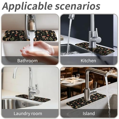 Kitchen Sink Splash Guard，small mushrooms flowers-1 Faucet Mat Sink Gadgets-Super Absorbent Fast Drying Mat Drip Catcher for Kitchen, Bathroom,Sink Mat, Dish Drying Mat, Bathroom(15" X 5.5" ) - color: small mushrooms flowers-1