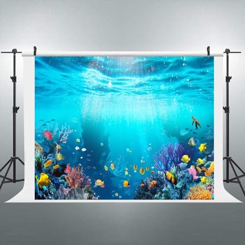 Under The Sea Backdrop 10x8ft Seabed Underwater World Ocean Mermaid Birthday Party Banner Decorations Turtles Fish Coral Photography Background Aquarium Backdrops
