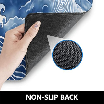 Seashell Print Gaming Mouse Pad, Blue and Gold Seashells Large Desk Mat for Computer, Extended Keyboard Laptop Mouse Pads 31.5×11.8in, Non Slip Rubber Mousepad for Office Decor Gifts