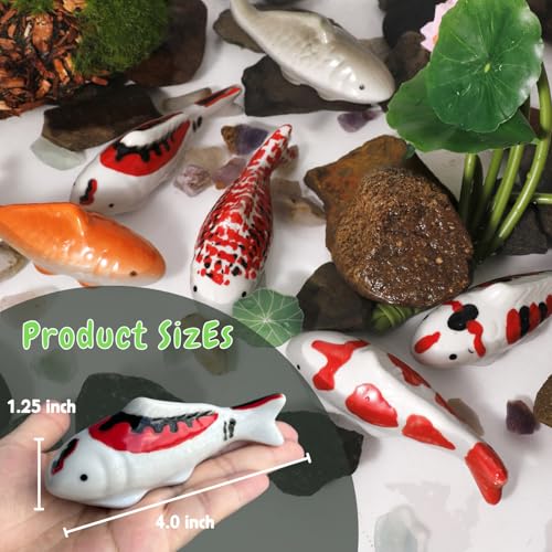 6PCS Ceramic Floating Koi Fish 6PCS Floating Foam Lotus Flower Koi Pond Accessories Pond Decor Floating Aquarium Decor Birdbath Decor 【Complete Collection】 - size: 6PCS