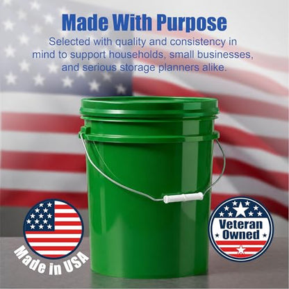 5 Gallon Bucket - Food Grade Bucket, Metal Handle Grip, BPA-Free, Heavy-Duty 90 Mil HDPE Plastic Pail, Stackable Utility Container, Made in USA, Lid Not Included, Green, 1 Pack - color: Green, size: 1 Pack