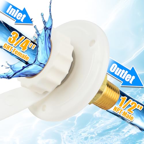 RV Water Inlet Connection City Water Fill Inlet Flange Brass with Check Valve RV Water Hose Connector Replacement 1/2" NPT Male City Water Fill Flange City Water Hookup for Camper (White) - color: White