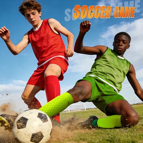 XZQTIVE Soccer Shin Guards Shin Defender for Kids Youth Adult, Ski Shin Guard Calf Compression Sleeve with Honeycomb Shin Pads - color: red, size: X-Large