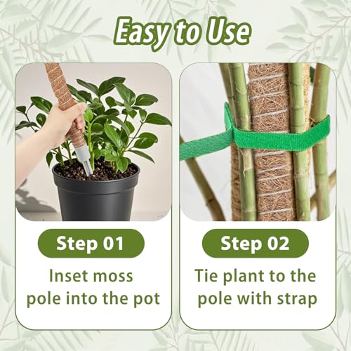 2 Pack Moss Pole, 28 Inch Monstera Plant Support, Moss Poles for Climbing Indoor Plants, Bendable Coco Coir Plant Support Stakes for Potted Plants, Pothos, Philodendron