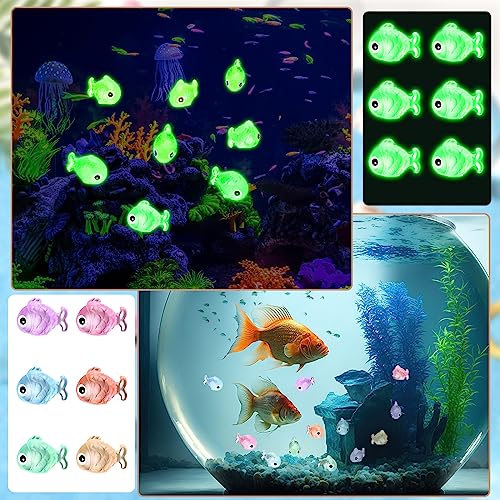 Barydat 48 Pcs Luminous Mini Resin Fish Summer Mini Resin Animals Miniatures Fish Figures Tiny Animals Figures Glow in The Dark Micro Landscape Dollhouse Garden DIY Decoration