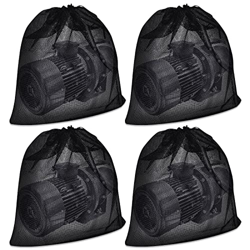 4 Pcs 24 x 24 Inch Pump Barrier Bag, Large Pond Pump Filter Bags, Black Nylon Mesh Pond Filter Media with Drawstring for Aquarium Filtration Biological Outdoor Swimming Pool