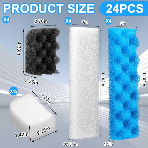24 Pcs Compatible with Fluval 406/407 Aquarium Filters Sponge Set, Including Foam Pad, Water Polishing Pad, Foam Max, for Replacement Filter Media (Compatible with Fluval 406/407) - style: 406/407