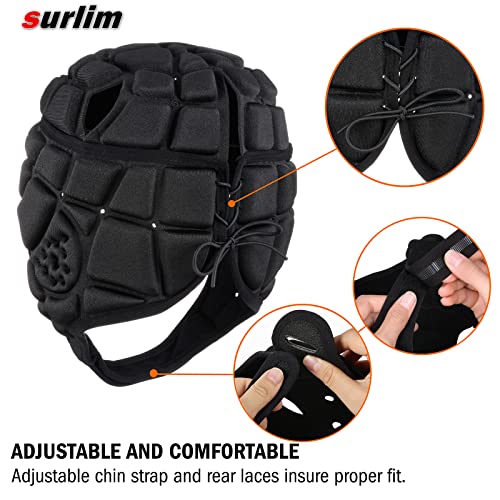 Surlim Soft Shell Flag Football Helmet for Youth, Rugby Scrum Cap Headgear - color: black, size: Medium