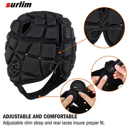 Surlim Soft Shell Flag Football Helmet for Youth, Rugby Scrum Cap Headgear - color: black, size: Medium