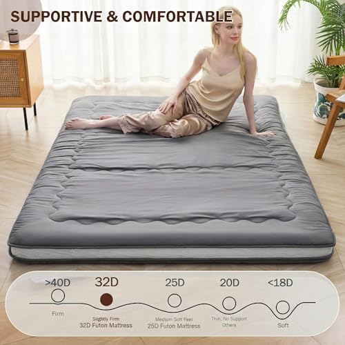 Japanese Floor Mattress, Thicken 4" Japanese Futon Mattress, Foldable & Portable Shiki Futon (shikibuton), Roll Up Thicken Sleeping Tatami Mat Sleeping Pad for Camping (Grey, 39 x 80)