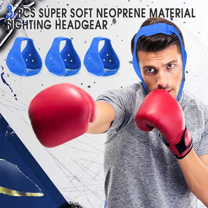 3 Pcs Wrestling Headgear for Kids Youth,Soft Adjustable Ear Guard,Blue - color: Blue
