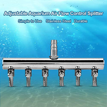 Fish Air Aquarium Air Control Lever Valve Distributor Fish Air Splitter Stainless Steel Air Tubing Connector Splitter (6 Way)