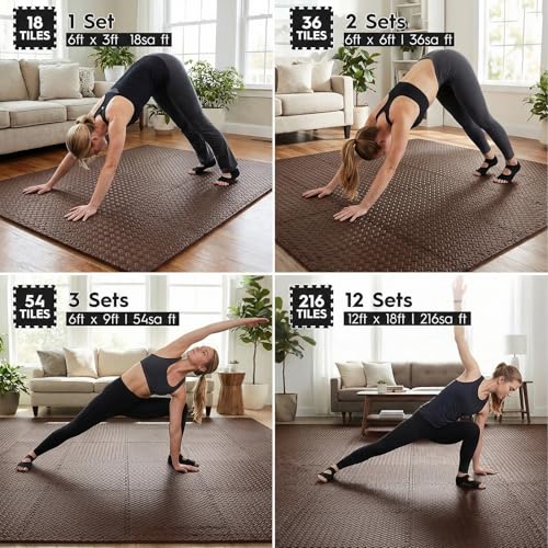 18 Pcs EVA Foam Floor Tiles, Puzzle Exercise Mat Set for Gym - color: Brown