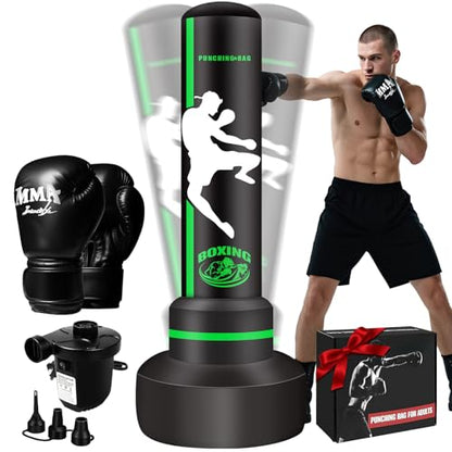 Punching Bag for Adults Teens, Standing Boxing Bag, Men Standing Kickboxing Bag, Suitable for MMA Dummy Karate Home Gym Training Equipment - color: Green and White
