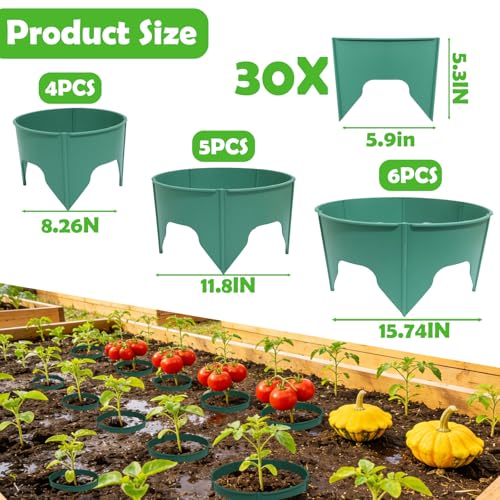 30pcs Planting Grow Rings, Planting Protective Round Edging, Interlocking Garden Plant Rings, Adjustable Diameter Range 8.2-15.7 in, for Deep Watering Vegetables, Herbs and Flowers (Green)