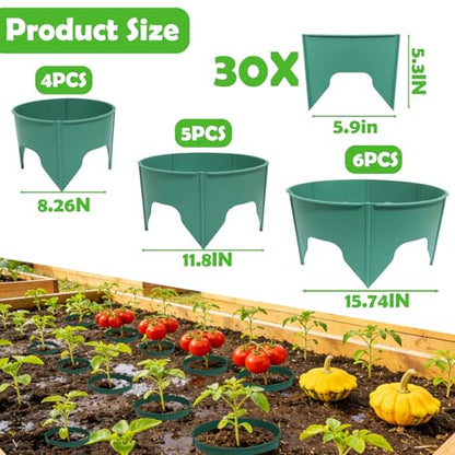 30pcs Planting Grow Rings, Planting Protective Round Edging, Interlocking Garden Plant Rings, Adjustable Diameter Range 8.2-15.7 in, for Deep Watering Vegetables, Herbs and Flowers (Green)