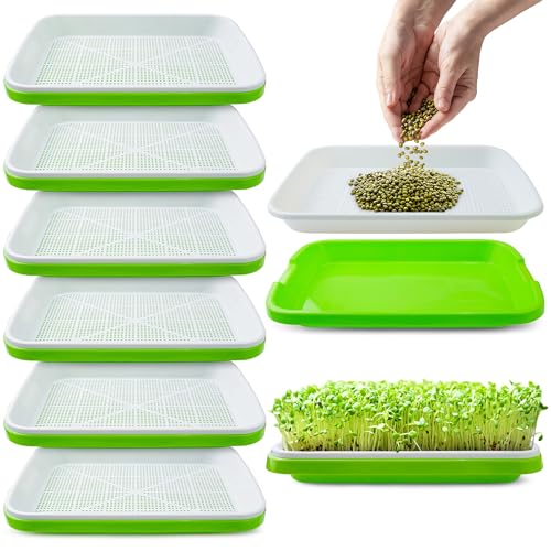 Pack 6 of Seed Sprouter Tray with Drain Holes,Seed Germination Tray Kit BPA Free Nursery,Soil-Free Wheatgrass Sprouter Microgreens Growing Kit (Green-6 Pack) - color: Green-6 Pack